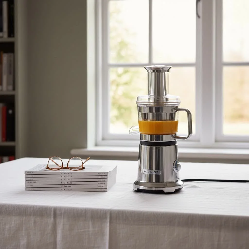 Manual press fruit juicer extracting fresh juice