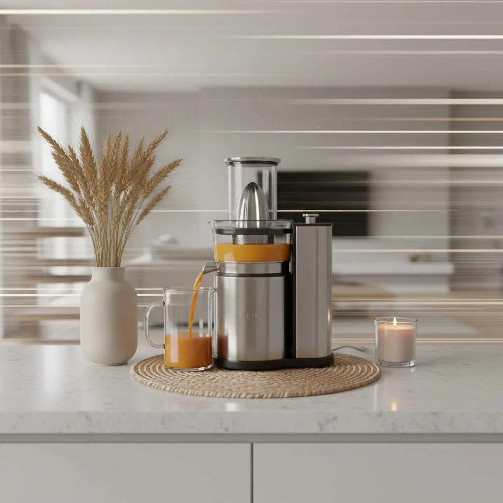 Ninja cold press juicer extracting fresh juice from oranges