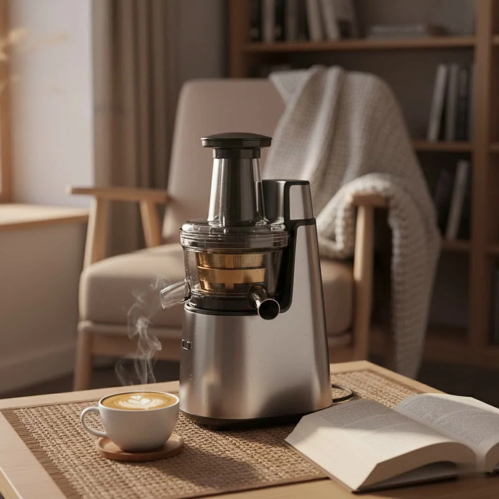 Wide-mouth juicer processing whole fruits and vegetables